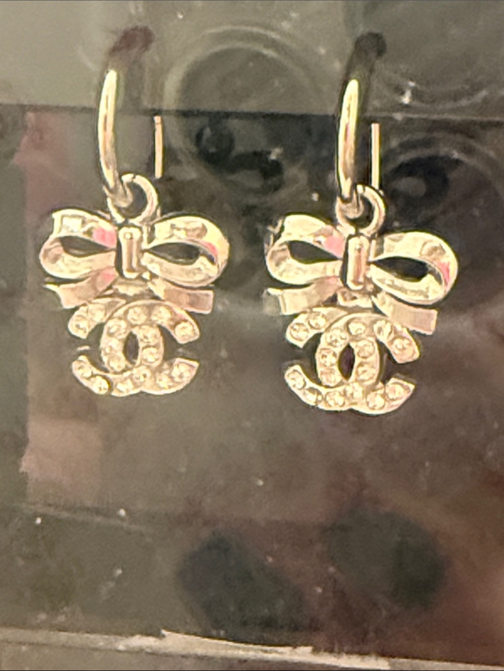 Gold Bow Charm Drop Earrings